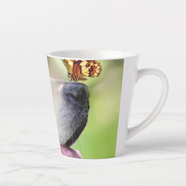 Labrador And Butterfly Throw Pillow Latte Mug (Right)