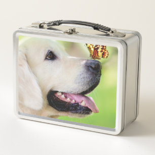 Labrador And Butterfly Throw Pillow Metal Lunch Box