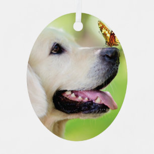 Labrador And Butterfly Throw Pillow Metal Ornament