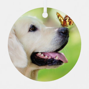 Labrador And Butterfly Throw Pillow Metal Ornament