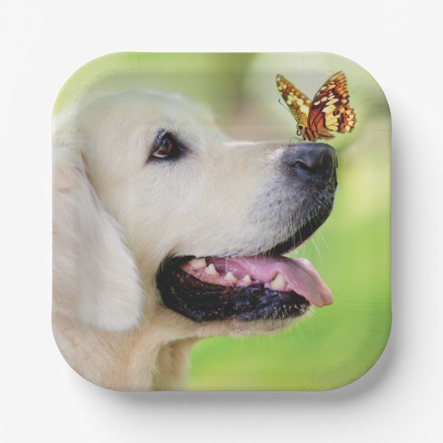 Labrador And Butterfly Throw Pillow Paper Plate (Front)