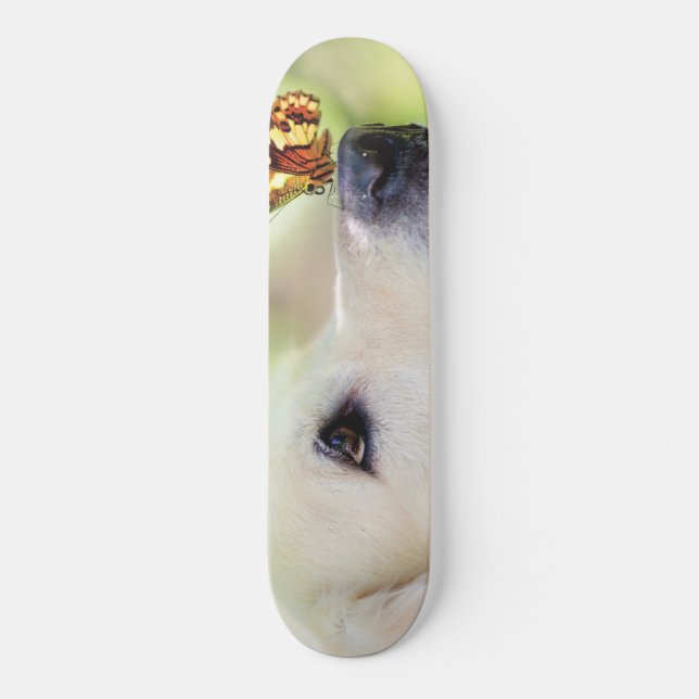 Labrador And Butterfly Throw Pillow Skateboard (Front)