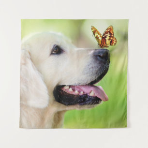 Labrador And Butterfly Throw Pillow Tapestry