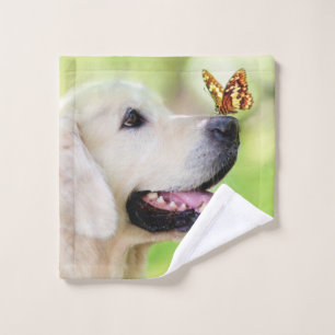 Labrador And Butterfly Throw Pillow Wash Cloth