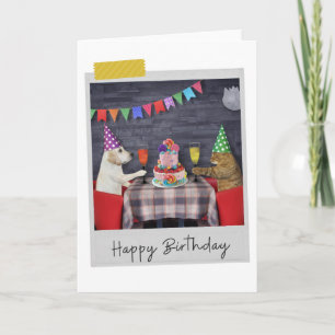 Labrador And Cat Funny Birthday Card