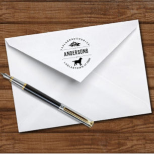 Labrador and Mountain Outline Return Address Self-inking Stamp