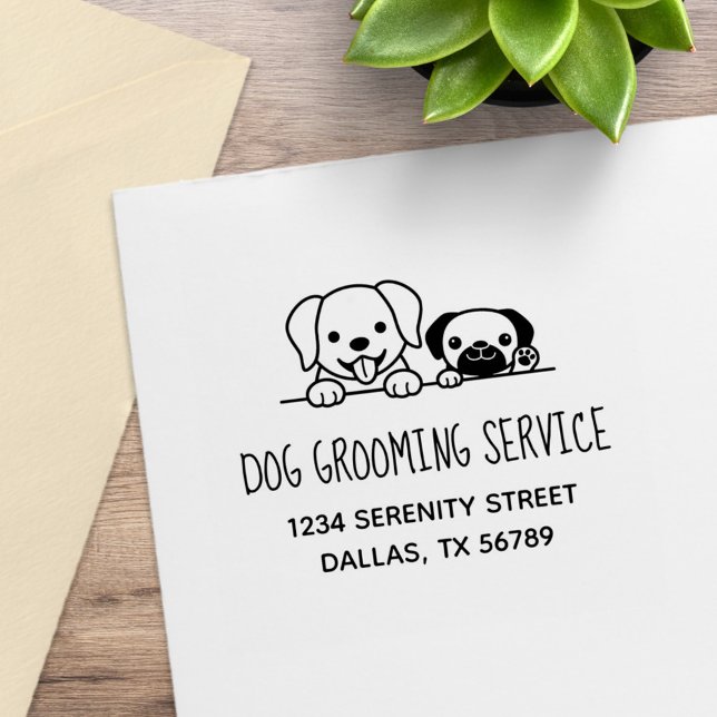 Labrador and Pug Dog Grooming Service Address Rubber Stamp (Creator Uploaded)