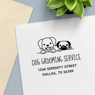 Labrador and Pug Dog Grooming Service Address Self-inking Stamp
