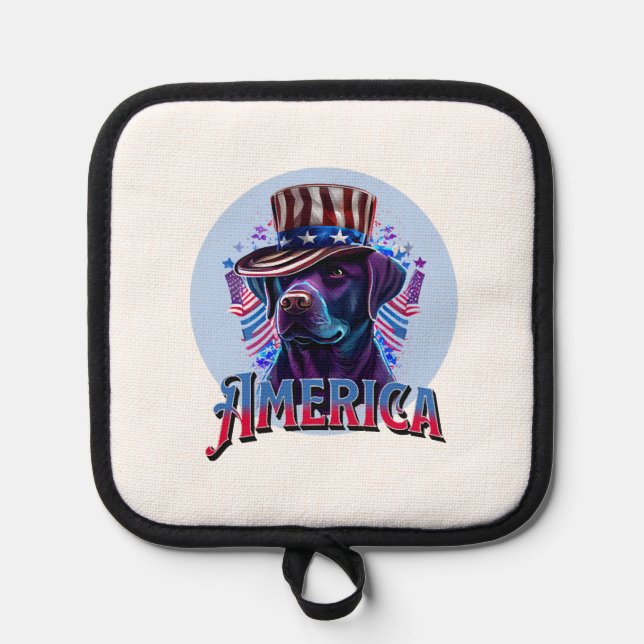 Labrador - Black Lab 4th of July design Pot Holder (Front)