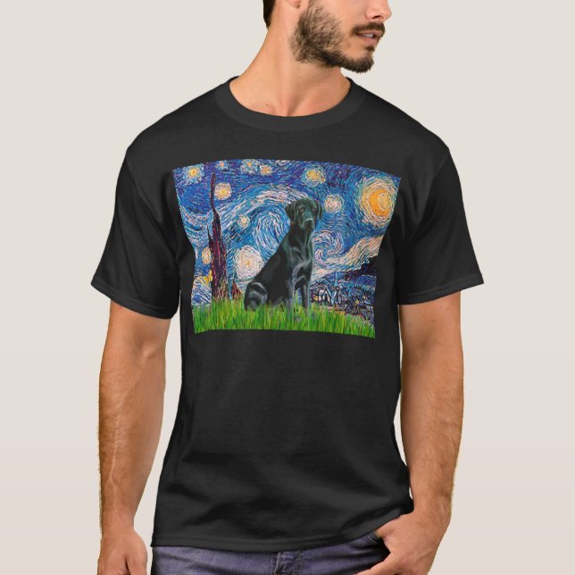 Labrador (black) - Starry Night T-Shirt (Front)