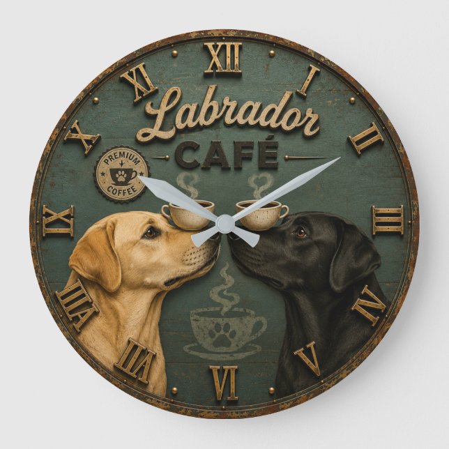  Labrador Café Coffee Lovers Vintage Large Clock (Front)