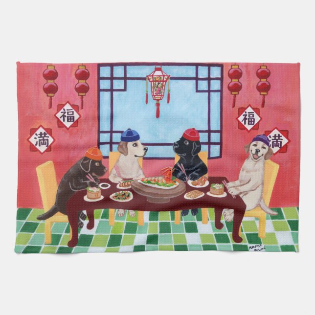 Labrador Chinese Restaurant Painting Kitchen Towel (Horizontal)