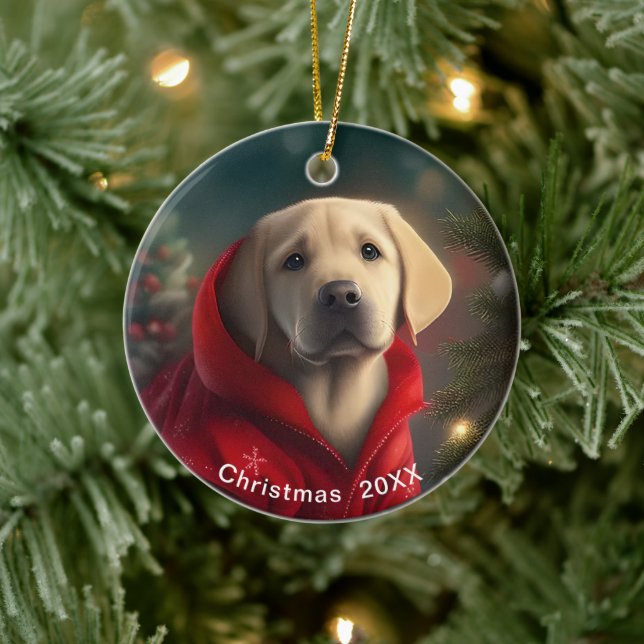 Labrador  Christmas Date or Add Pet Photo  Ceramic Ornament (Tree)
