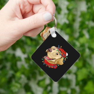 Labrador Christmas Dog Santa Hat Men Women Kids Keychain