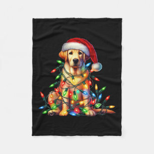 Labrador Christmas Lights Santa Hat Dog Lover Fleece Blanket