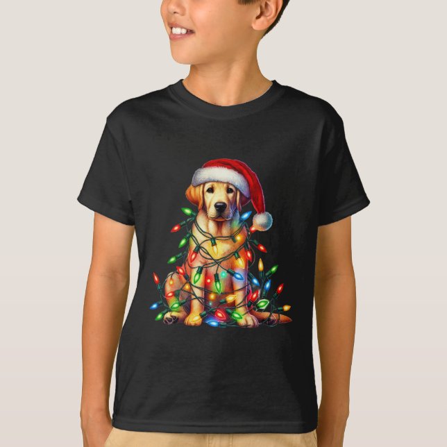 Labrador Christmas Lights Santa Hat Dog Lover  T-Shirt (Front)