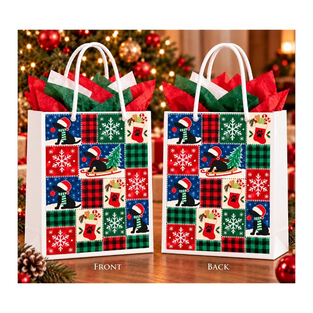 Labrador Christmas Patchwork Quilt Medium Gift Bag (Creator Uploaded)
