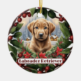 Labrador Christmas, Personalize Puppy Holiday Ceramic Ornament