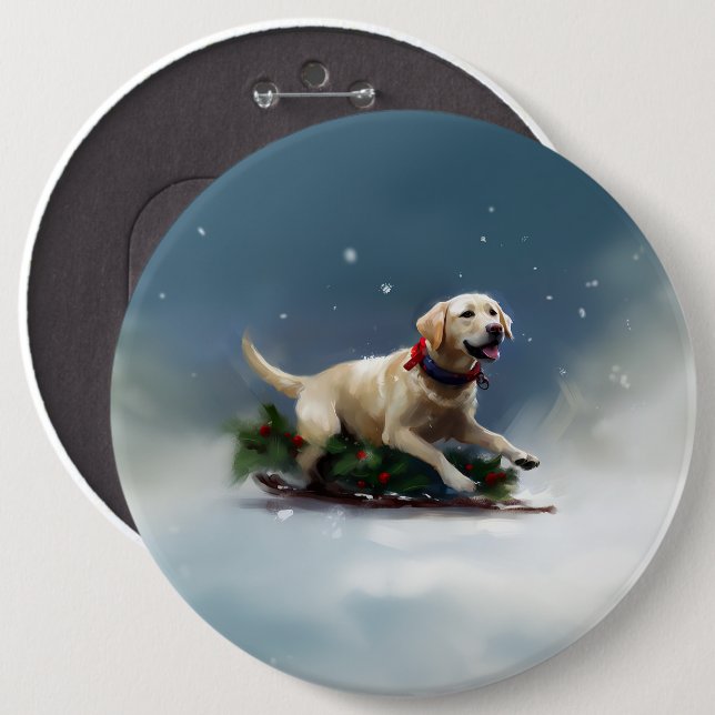 Labrador Christmas snow winter 6 Inch Round Button (Front & Back)
