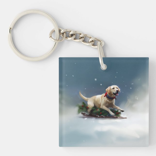 Labrador Christmas snow winter Keychain (Front)