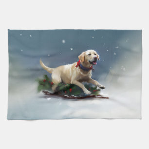 Labrador Christmas snow winter Kitchen Towel