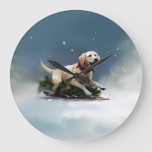 Labrador Christmas snow winter Large Clock