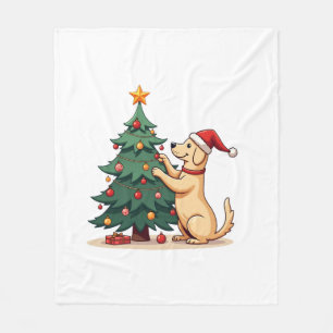 Labrador Christmas Tree Helper dog Fleece Blanket