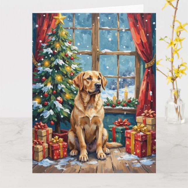 Labrador Christmas Under The Tree Card (Yellow Flower)