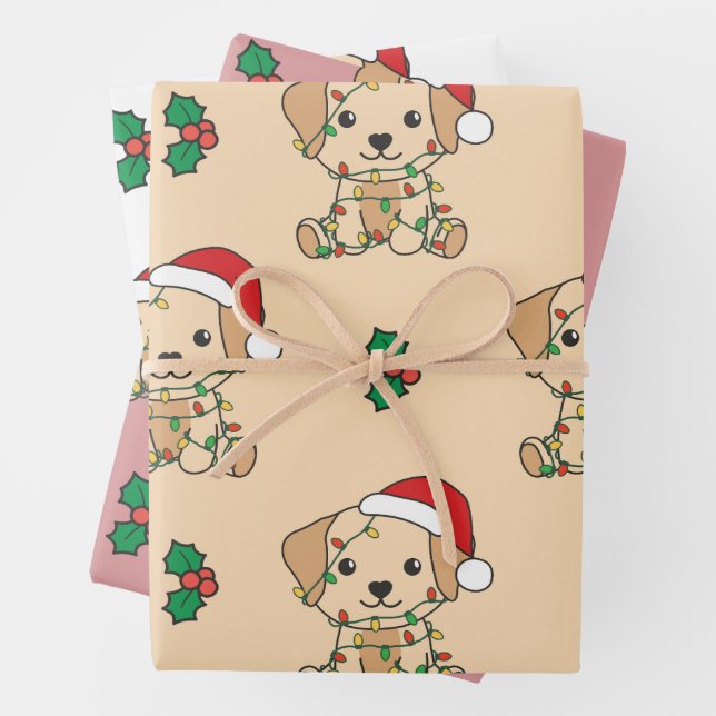 Labrador Christmas Winter Animals Holiday Dog Wrapping Paper Sheet (In situ)