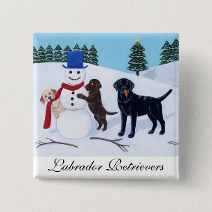 Labrador Christmas with Snowman 2 Inch Square Button