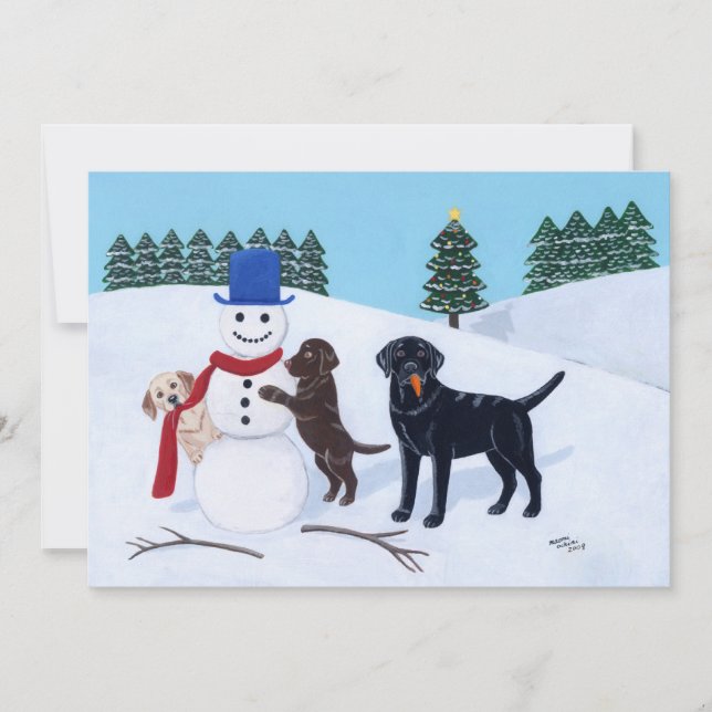 Labrador Christmas with Snowman Invitation (Front)