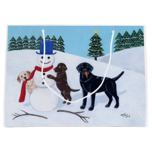Labrador Christmas with Snowman Large Gift Bag