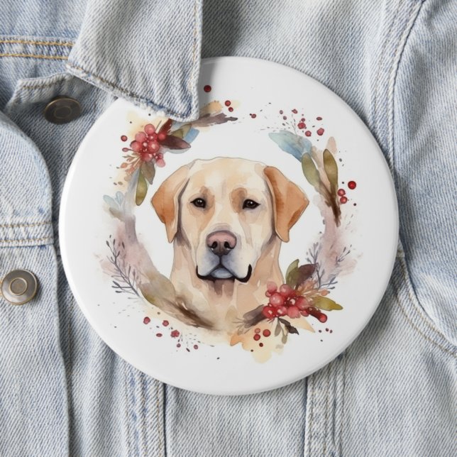 Labrador Christmas Wreath Festive Pup  6 Inch Round Button (In Situ)
