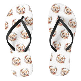 Labrador Christmas Wreath Festive Pup  Flip Flops
