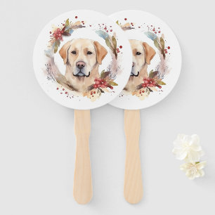 Labrador Christmas Wreath Festive Pup  Hand Fan