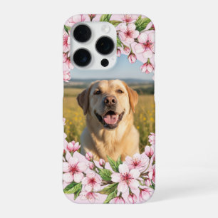 Labrador custom photo with cherry blossom wreath iPhone 16 pro case