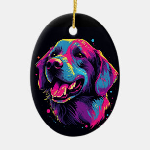 Labrador Dog Aesthetic Vaporwave Ceramic Ornament