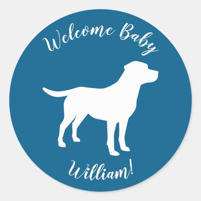 Labrador Dog Baby Shower Blue Boy Lab Classic Round Sticker (Front)