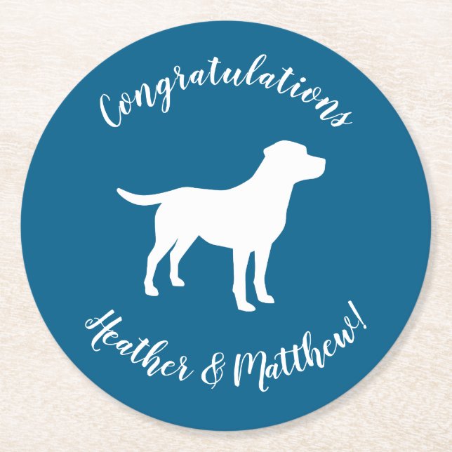 Labrador Dog Baby Shower Blue Boy Lab Round Paper Coaster (Front)