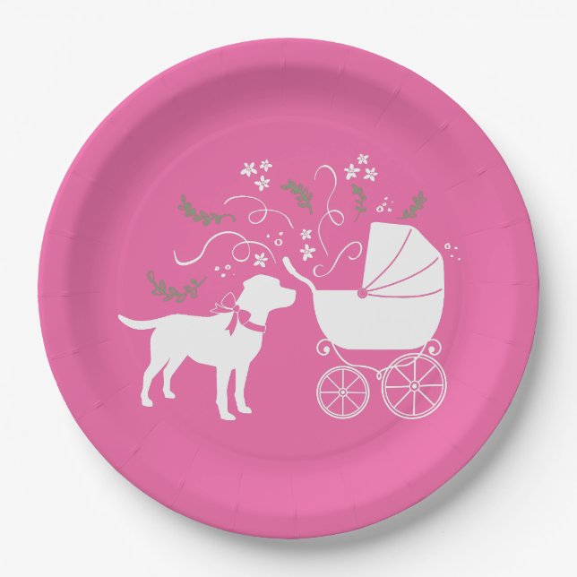 Labrador Dog Baby Shower Pink Girl Lab Paper Plate (Front)