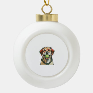Labrador dog biting tennis ball in his mouth Class Ceramic Ball Christmas Ornament