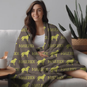Labrador Dog, Brown Custom Name Repeat Fleece Blanket