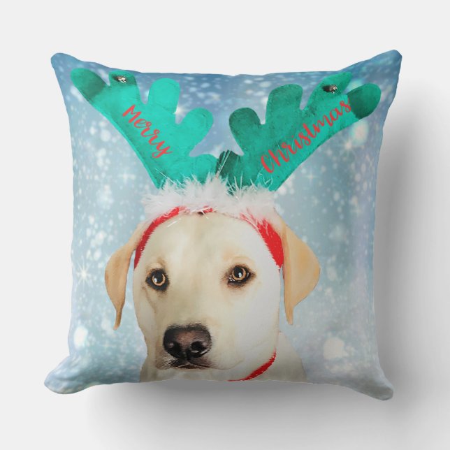 Labrador Dog Christmas Antlers Cute Throw Throw Pillow (Front)