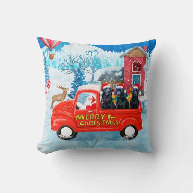Labrador Dog Christmas Delivery Truck Snow Throw Pillow (Front)