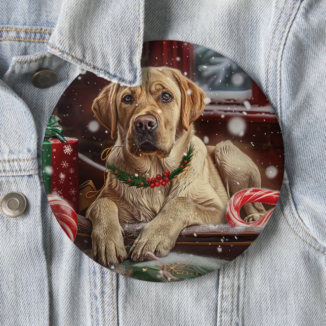 Labrador Dog Christmas Festive 6 Inch Round Button (In Situ)