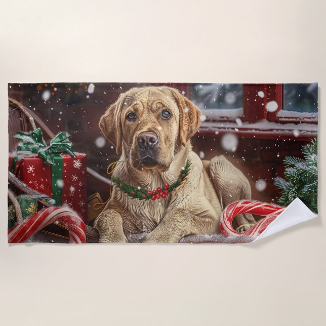 Labrador Dog Christmas Festive Beach Towel (Front)