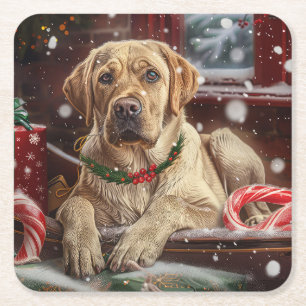 Labrador Dog Christmas Festive Square Paper Coaster