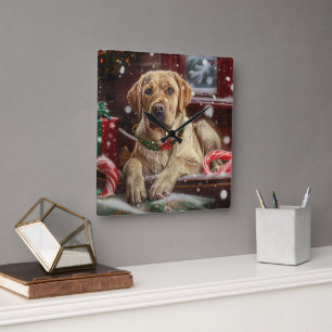 Labrador Dog Christmas Festive Square Wall Clock