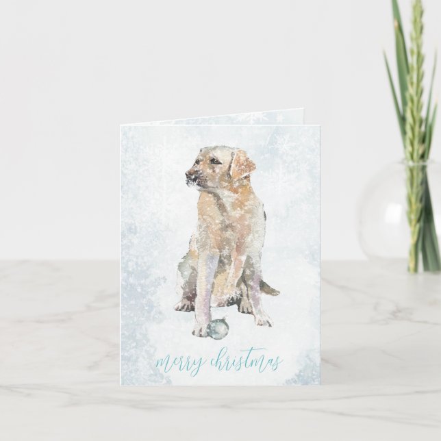 Labrador Dog In Blustering Snowy Winter Scene  Holiday Card (Front)