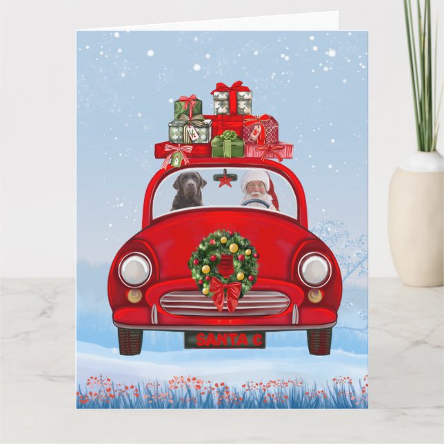 Labrador Dog In Car With Santa Claus  Card (Front)